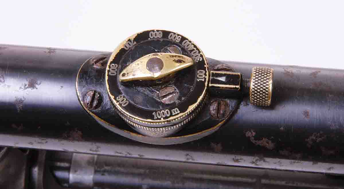 This photo shows the elevation adjustment of Mike’s Zeiss 4x commercial scope. The rifle had to be first zeroed at 100 meters and then the dial changed to match it.